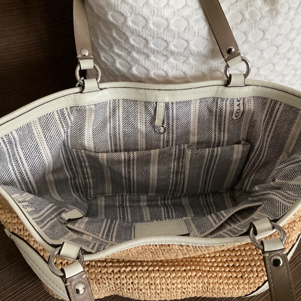 Coach Tan Straw Tote with Cream and Taupe Leather Trim - Picture 9 of 9